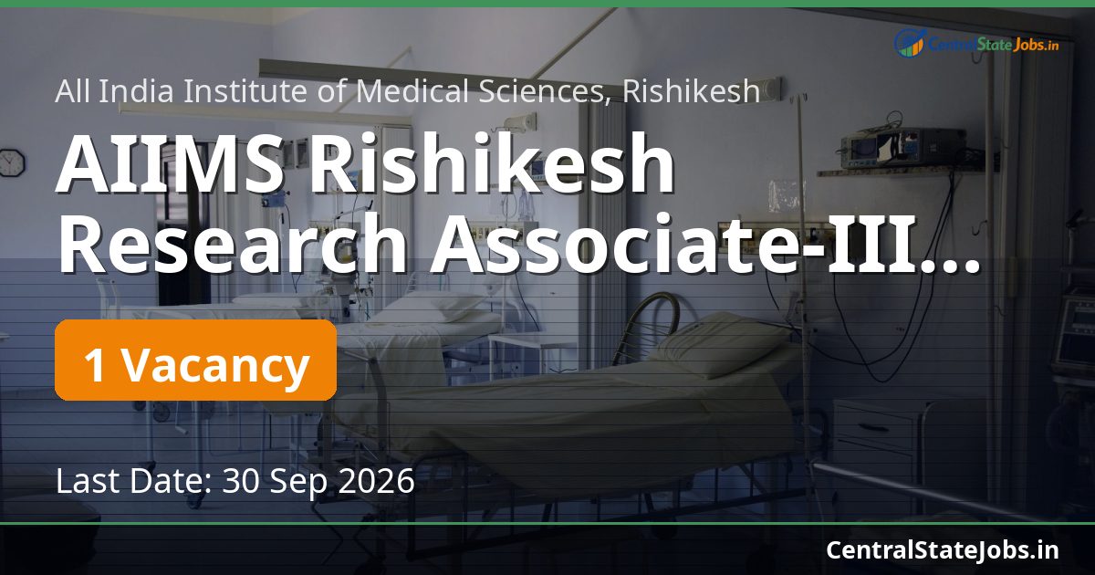 AIIMS Rishikesh Research Associate-III Pediatrics 2026