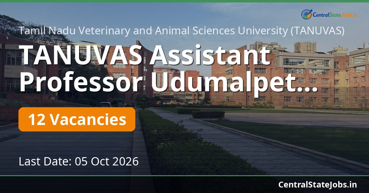 TANUVAS Assistant Professor Udumalpet Recruitment 2026