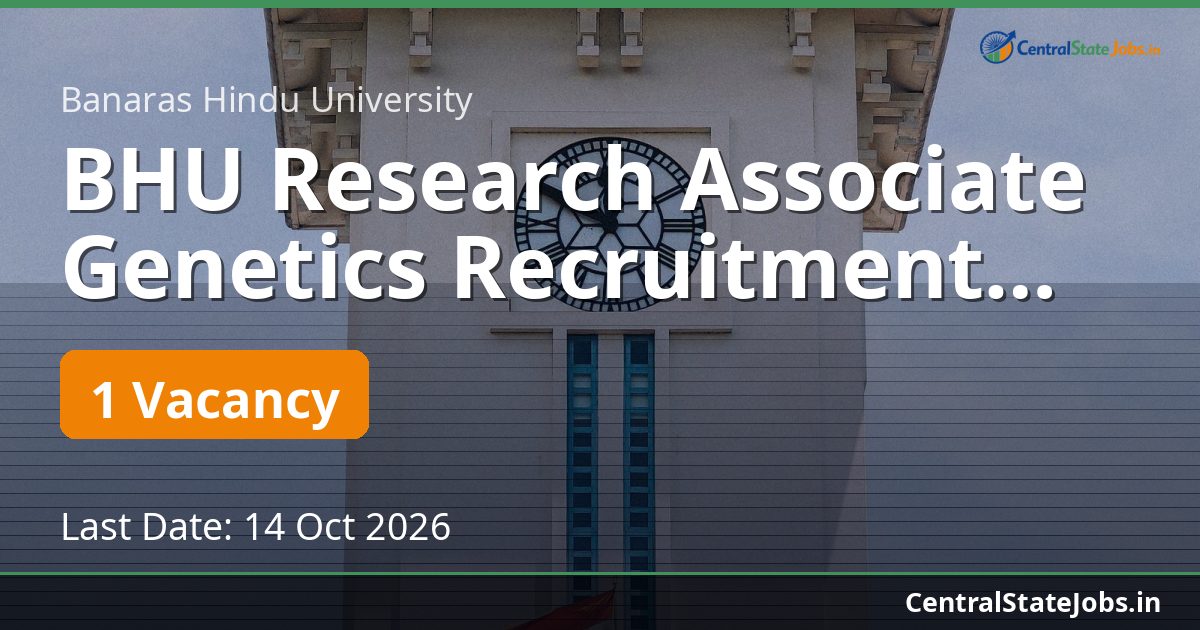 BHU Research Associate Genetics Recruitment 2026