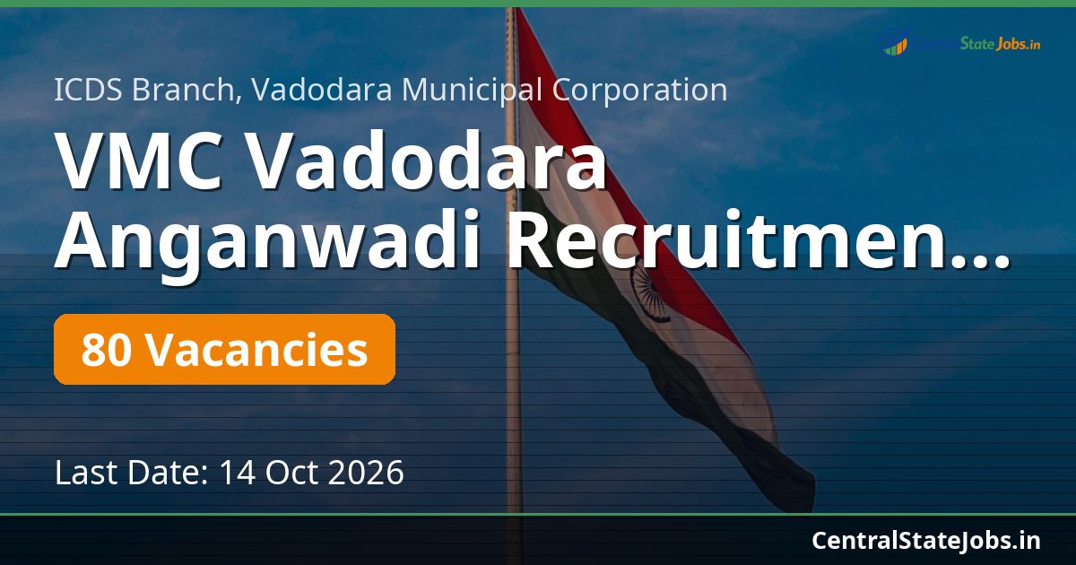 VMC Vadodara Anganwadi Recruitment 2026 — 80 Vacancies