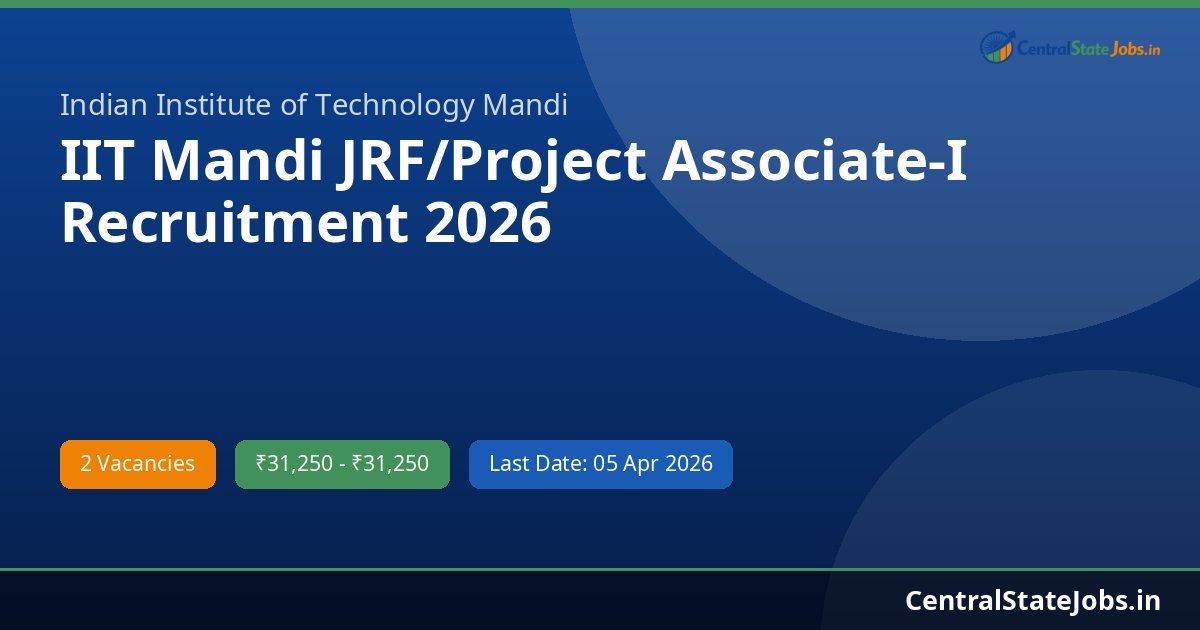 IIT Mandi JRF/Project Associate-I Recruitment 2026