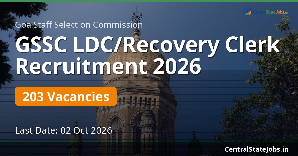 GSSC LDC/Recovery Clerk Recruitment 2026 — 203 Vacancies