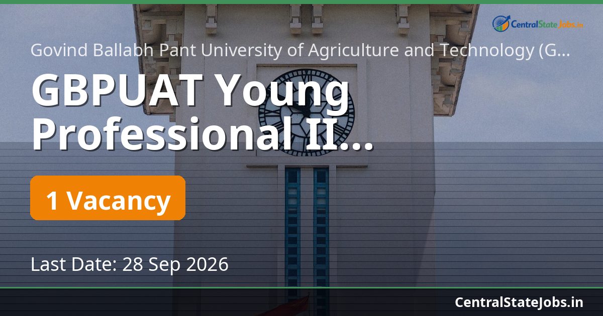 GBPUAT Young Professional II Horticulture Recruitment 2026