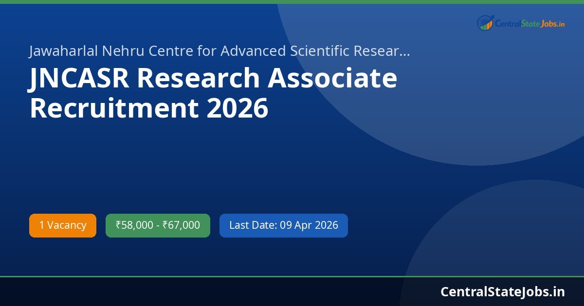 JNCASR Research Associate Recruitment 2026