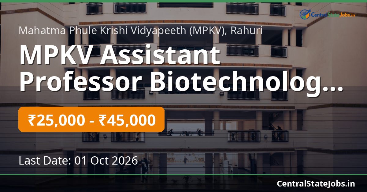 MPKV Assistant Professor Biotechnology Recruitment 2026