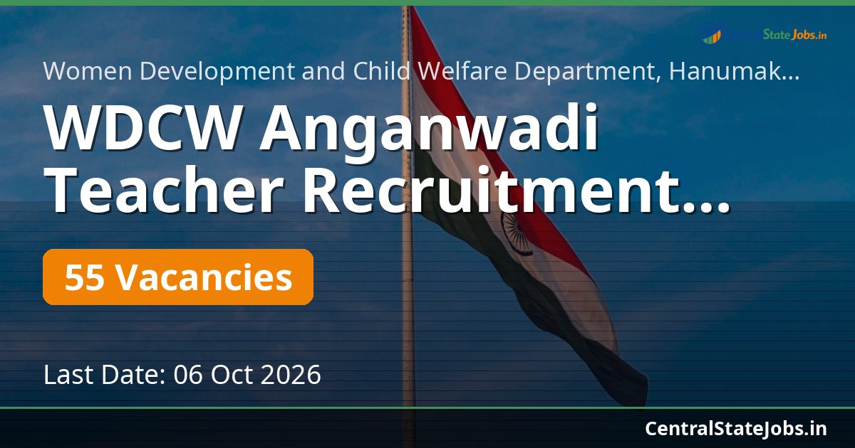 WDCW Anganwadi Teacher Recruitment 2026 — 55 Vacancies