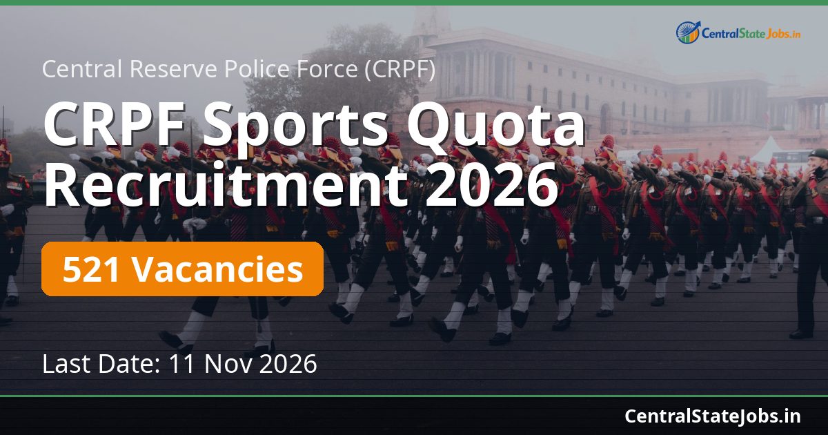 CRPF Sports Quota Recruitment 2026 — 521 Vacancies