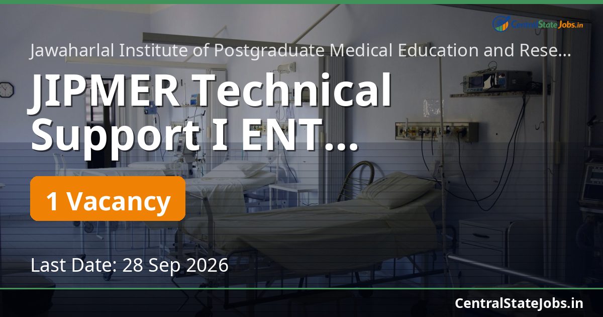 JIPMER Technical Support I ENT Recruitment 2026