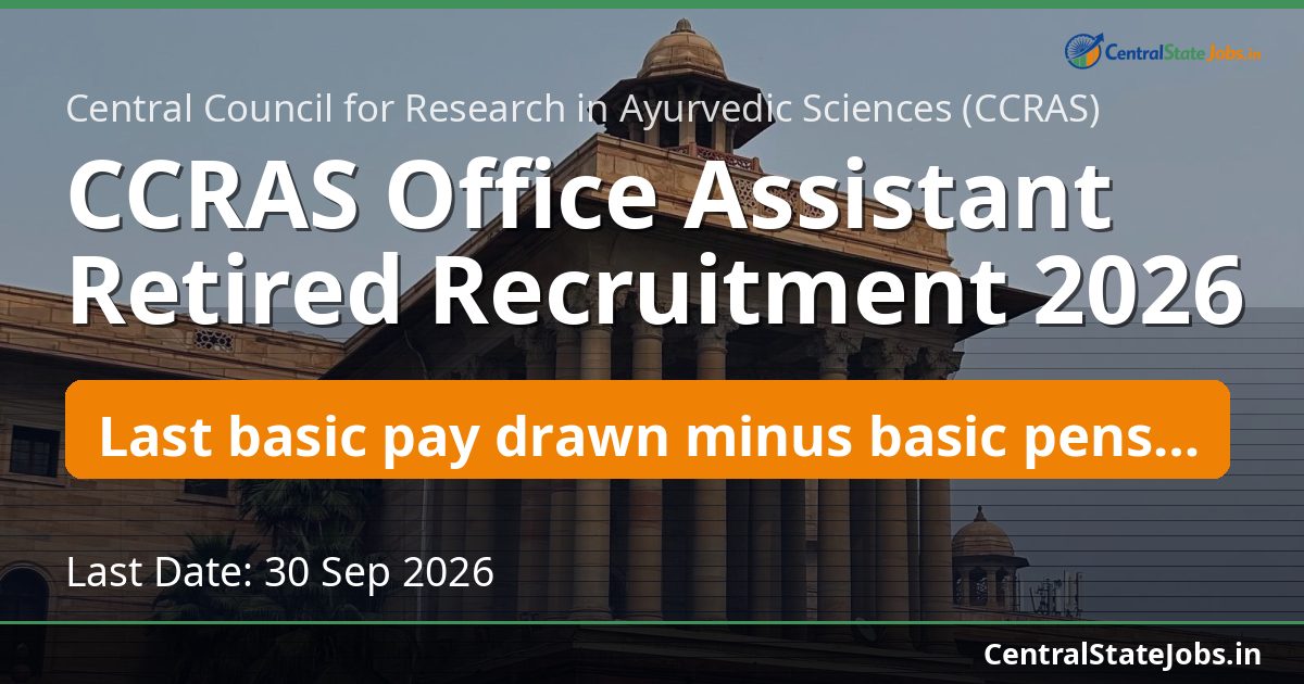 CCRAS Office Assistant Retired Recruitment 2026