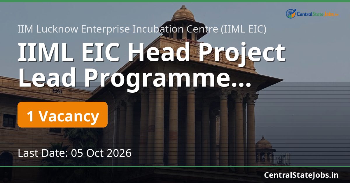 IIML EIC Head Project Lead Programme Recruitment 2026