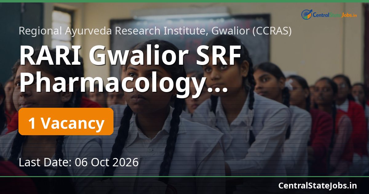 RARI Gwalior SRF Pharmacology Recruitment 2026