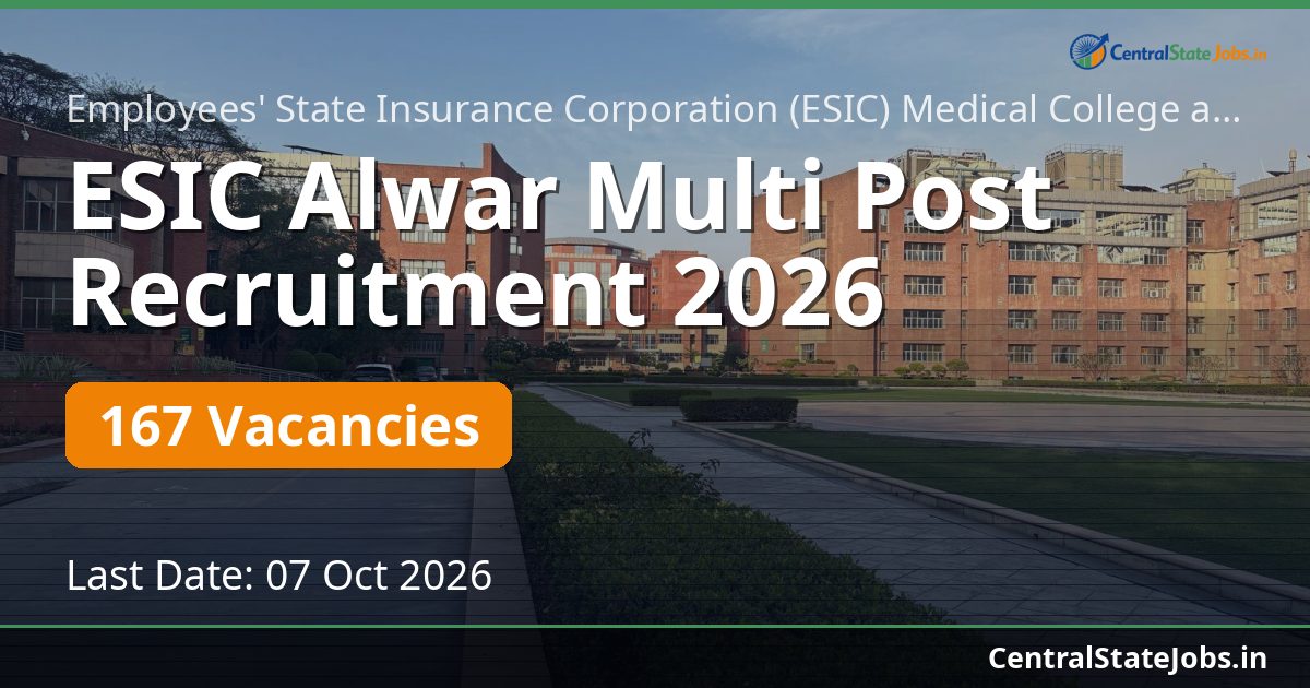 ESIC Alwar Multi Post Recruitment 2026 — 167 Vacancies