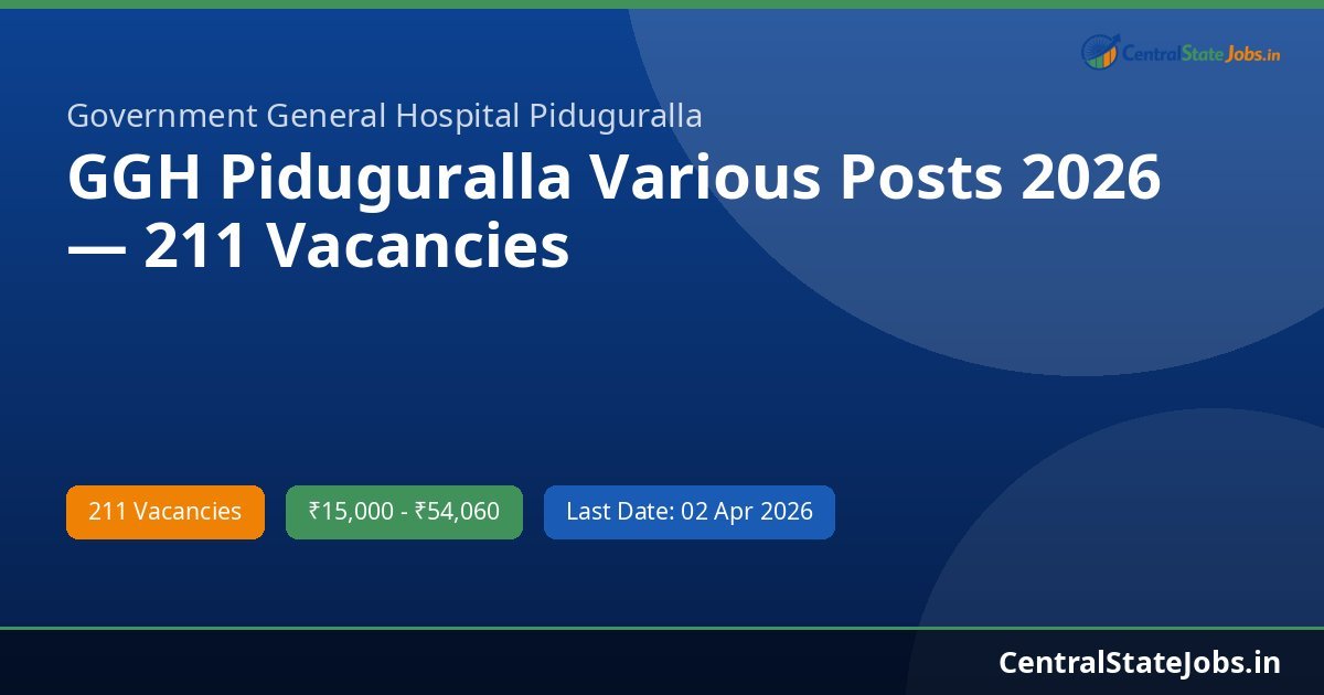 GGH Piduguralla Various Posts 2026 — 211 Vacancies