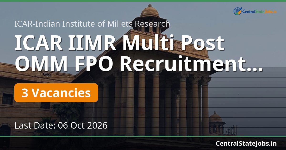 ICAR IIMR Multi Post OMM FPO Recruitment 2026