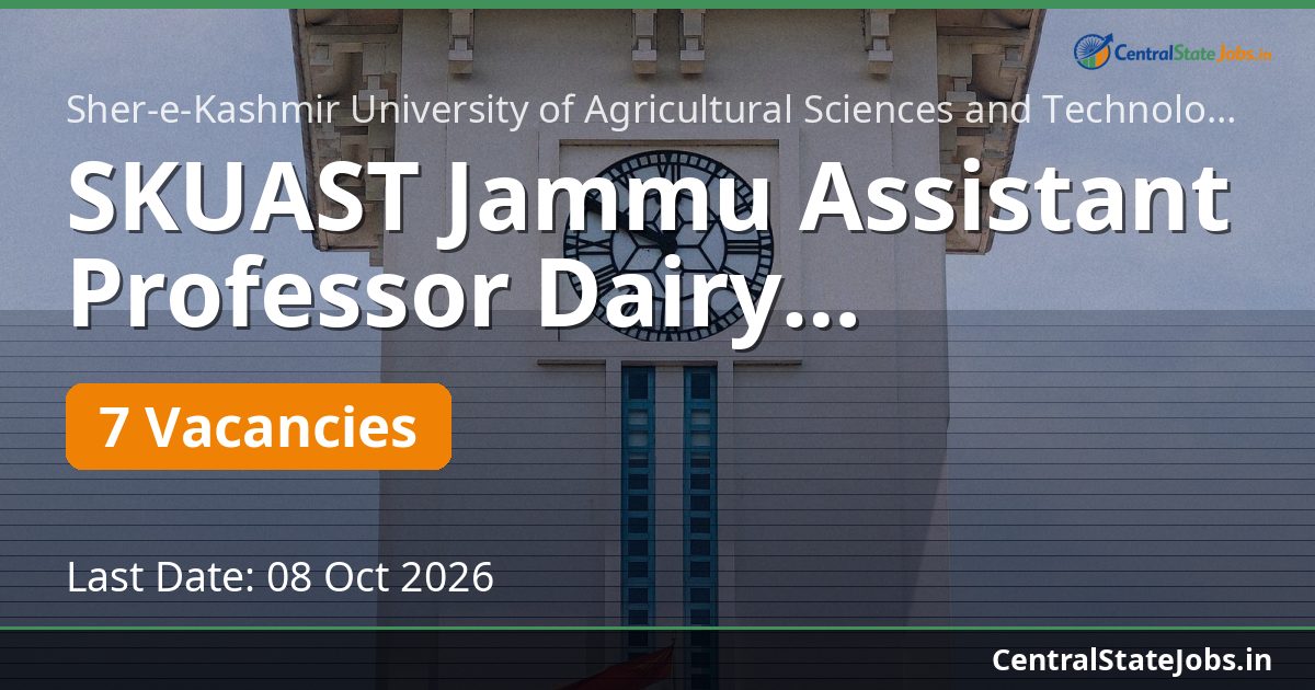 SKUAST Jammu Assistant Professor Dairy Recruitment 2026