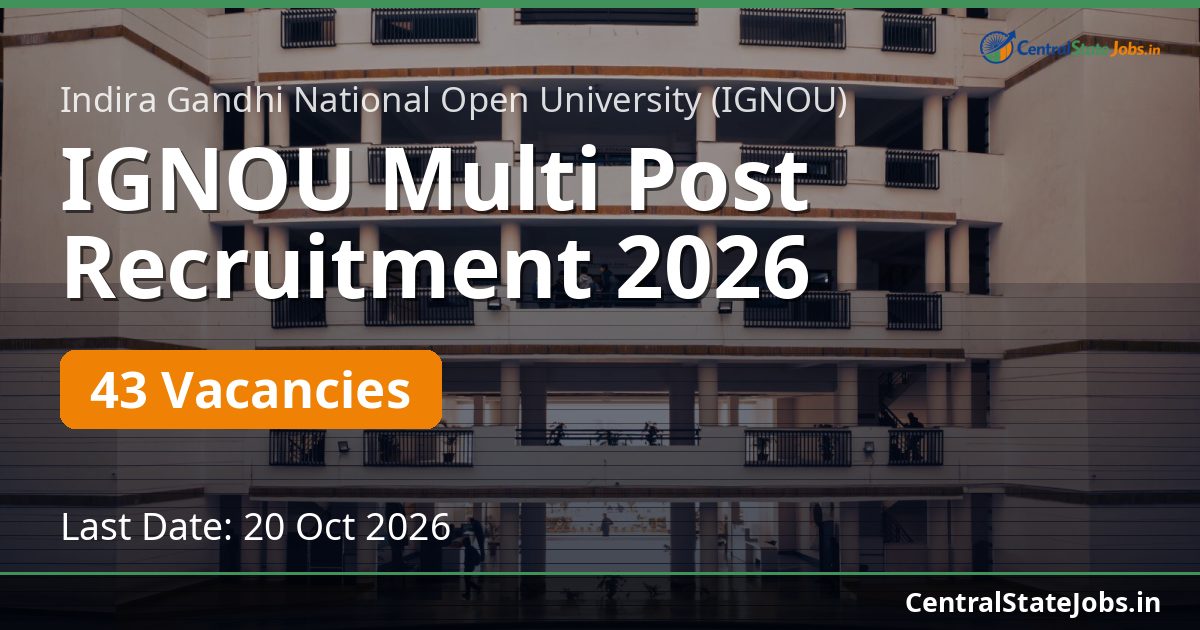 IGNOU Multi Post Recruitment 2026 — 43 Vacancies