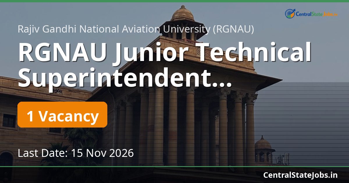 RGNAU Junior Technical Superintendent Recruitment 2026
