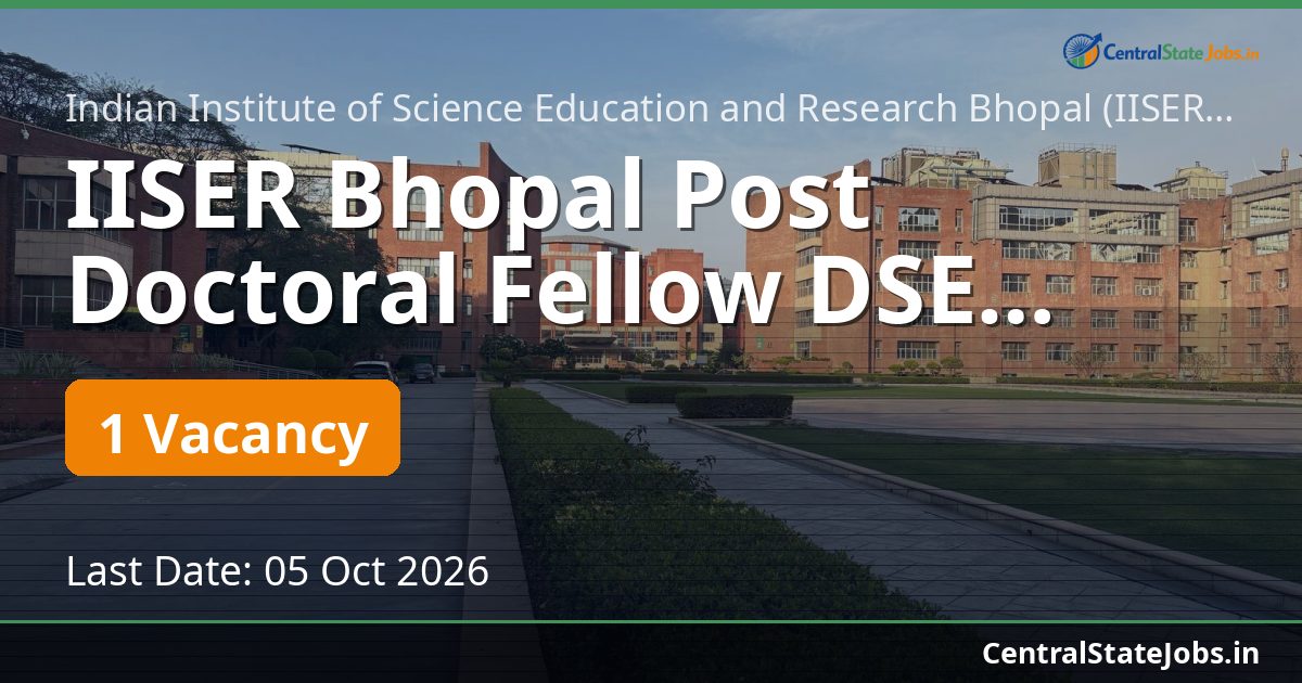 IISER Bhopal Post Doctoral Fellow DSE Recruitment 2026