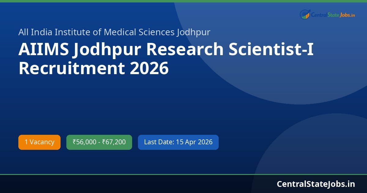 AIIMS Jodhpur Research Scientist-I Recruitment 2026