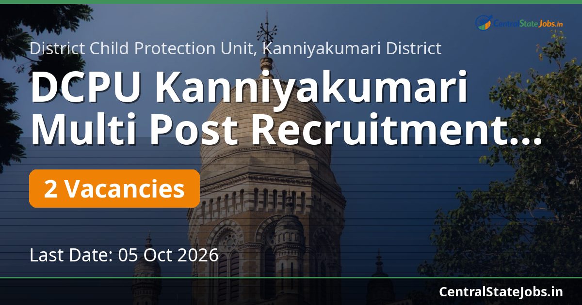 DCPU Kanniyakumari Multi Post Recruitment 2026