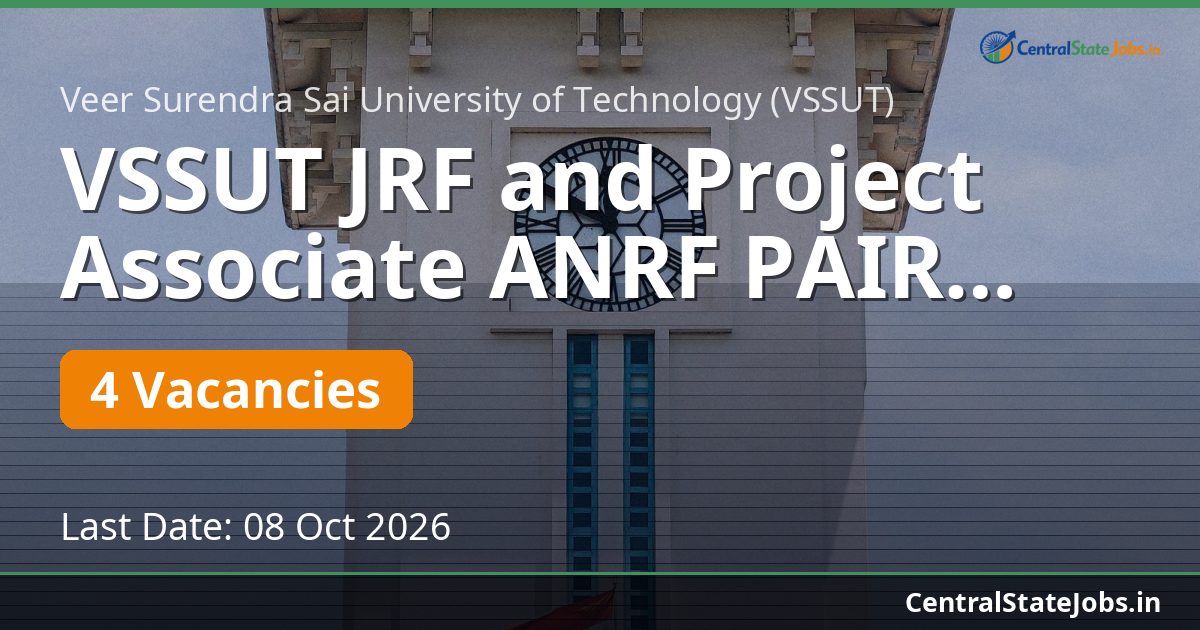VSSUT JRF and Project Associate ANRF PAIR Recruitment 2026