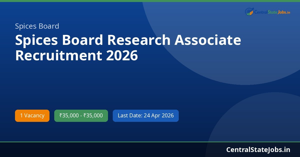 Spices Board Research Associate Recruitment 2026