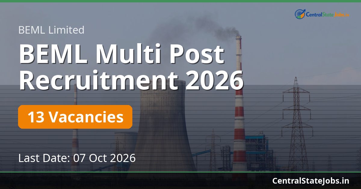 BEML Multi Post Recruitment 2026