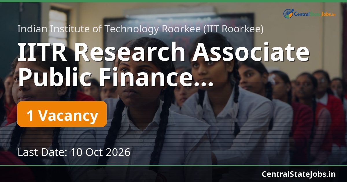 IITR Research Associate Public Finance Recruitment 2026