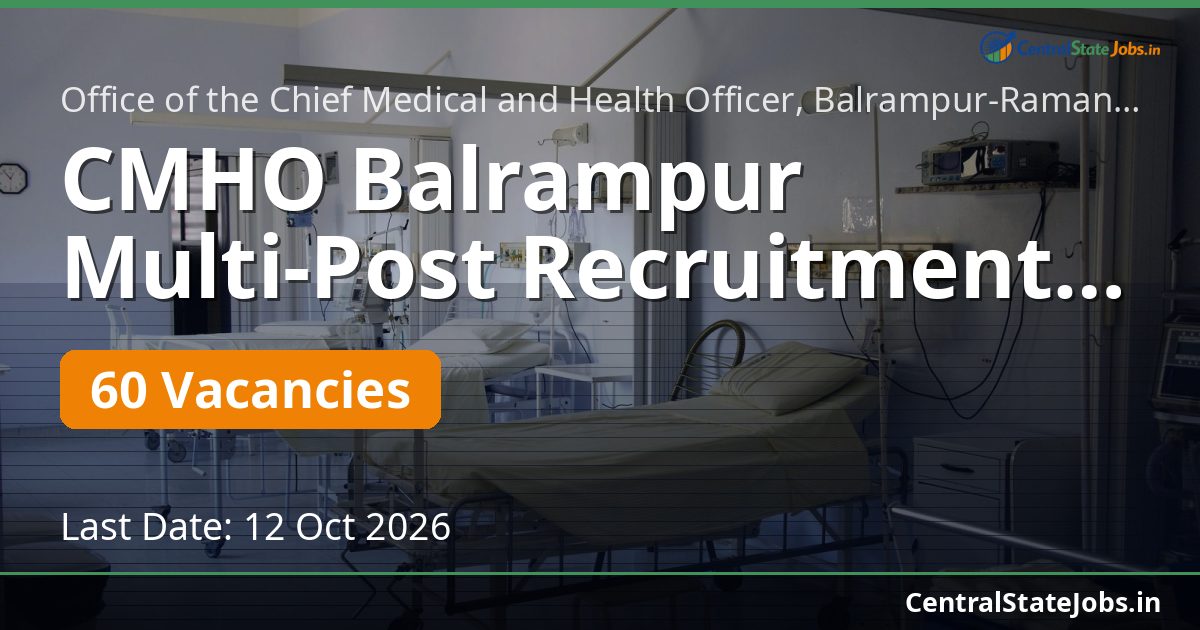 CMHO Balrampur Multi-Post Recruitment 2026 — 60 Vacancies
