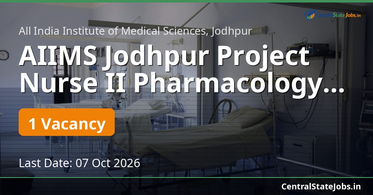 AIIMS Jodhpur Project Nurse II Pharmacology Recruitment 2026