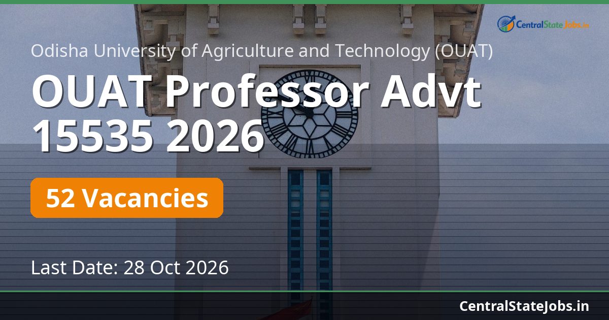OUAT Professor Advt 15535 2026 — 52 Vacancies