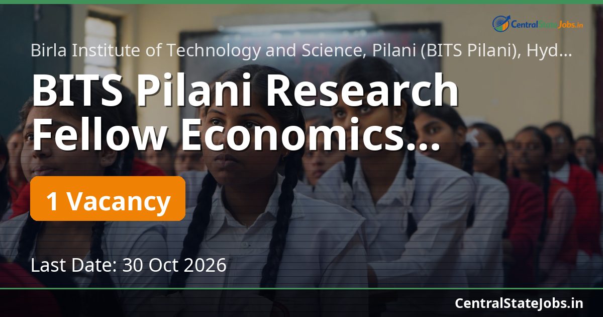 BITS Pilani Research Fellow Economics Recruitment 2026