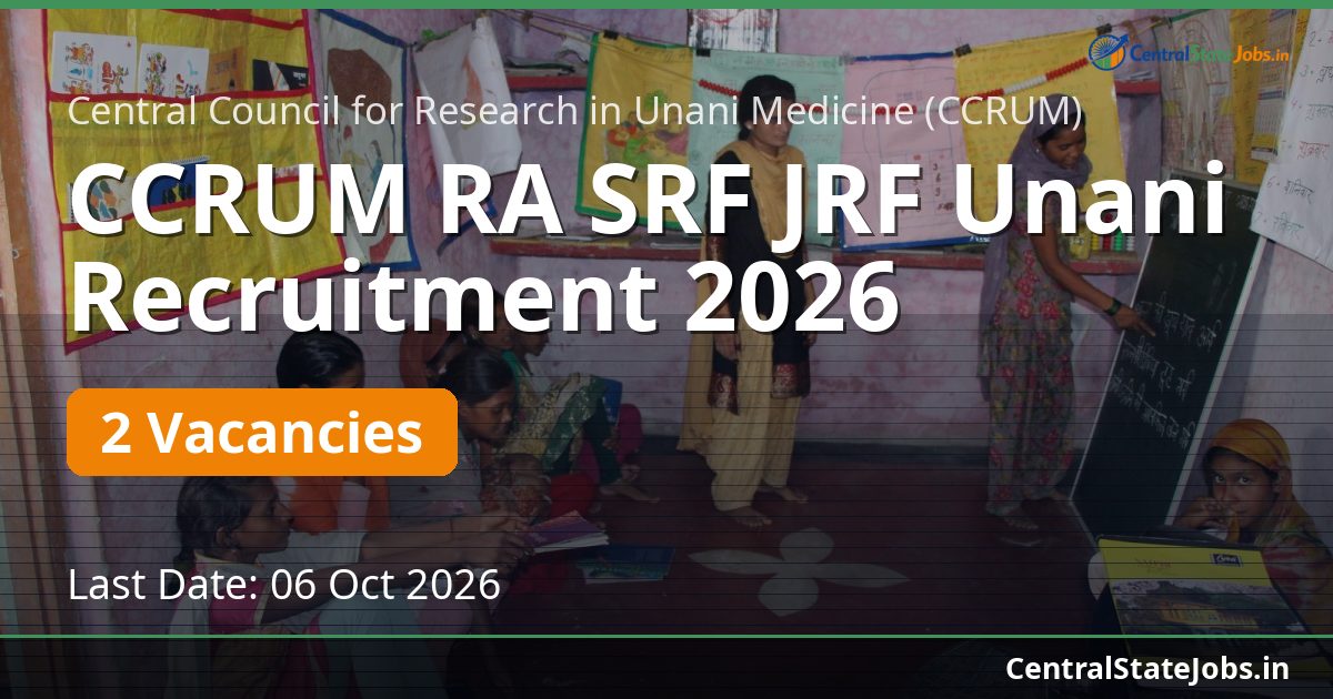 CCRUM RA SRF JRF Unani Recruitment 2026