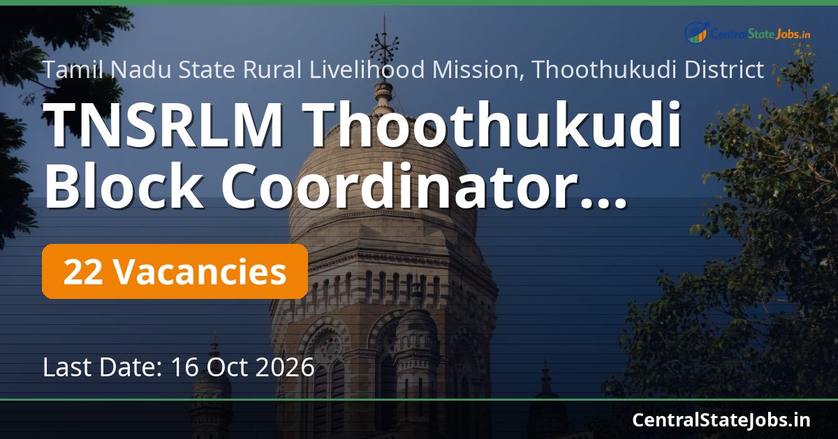 TNSRLM Thoothukudi Block Coordinator Recruitment 2026