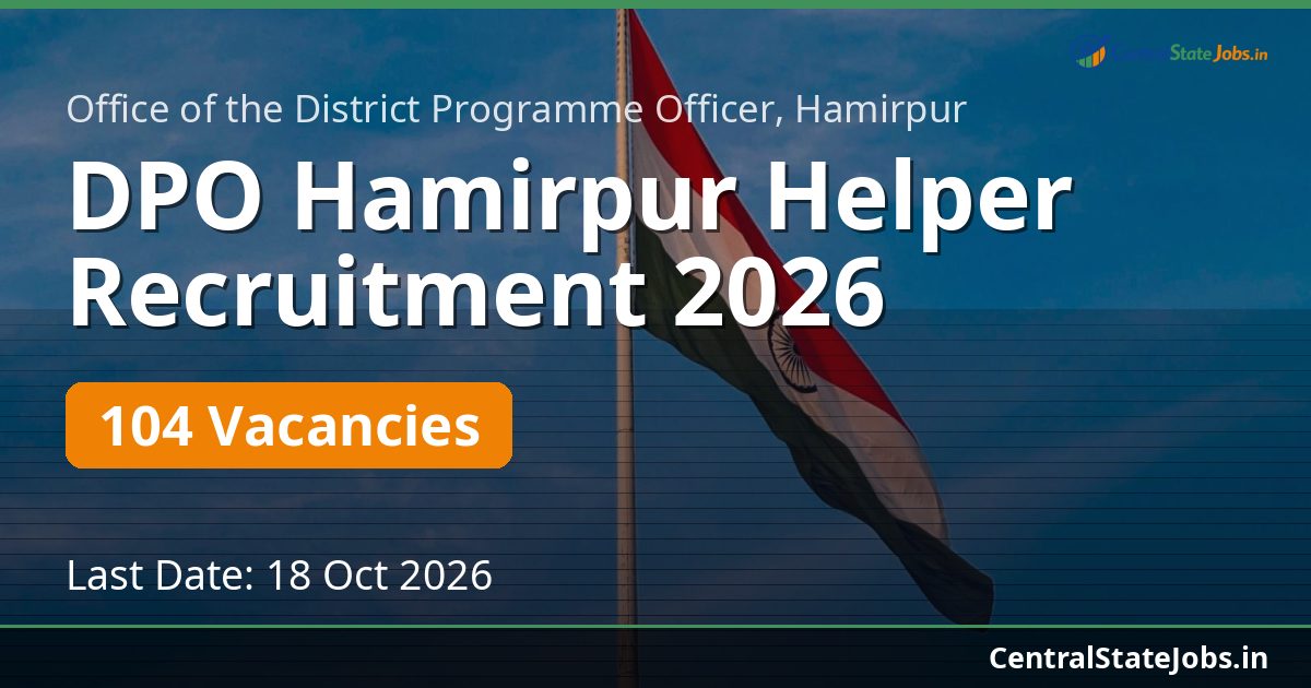 DPO Hamirpur Helper Recruitment 2026 — 104 Vacancies