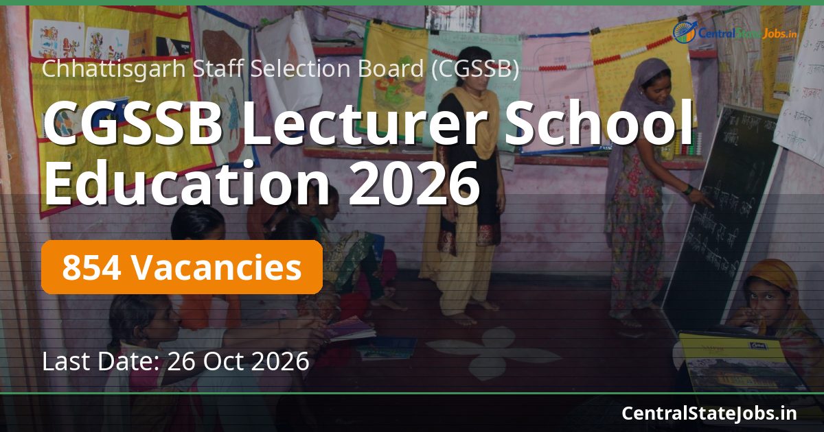 CGSSB Lecturer School Education 2026 — 854 Vacancies