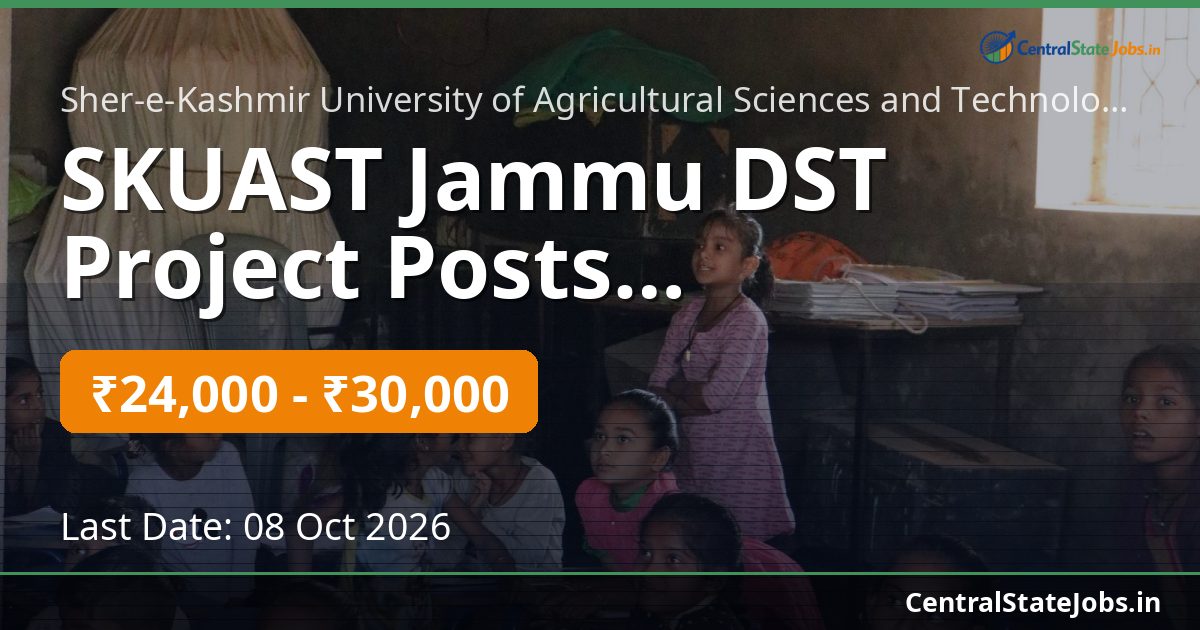 SKUAST Jammu DST Project Posts Recruitment 2026