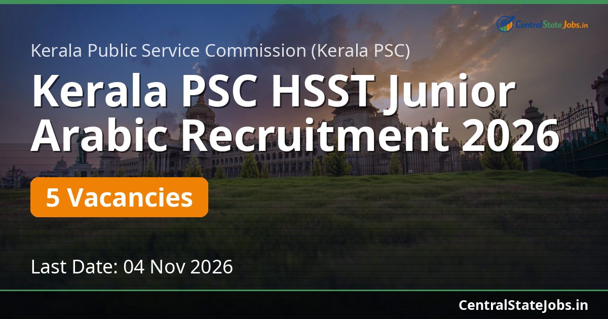 Kerala PSC HSST Junior Arabic Recruitment 2026
