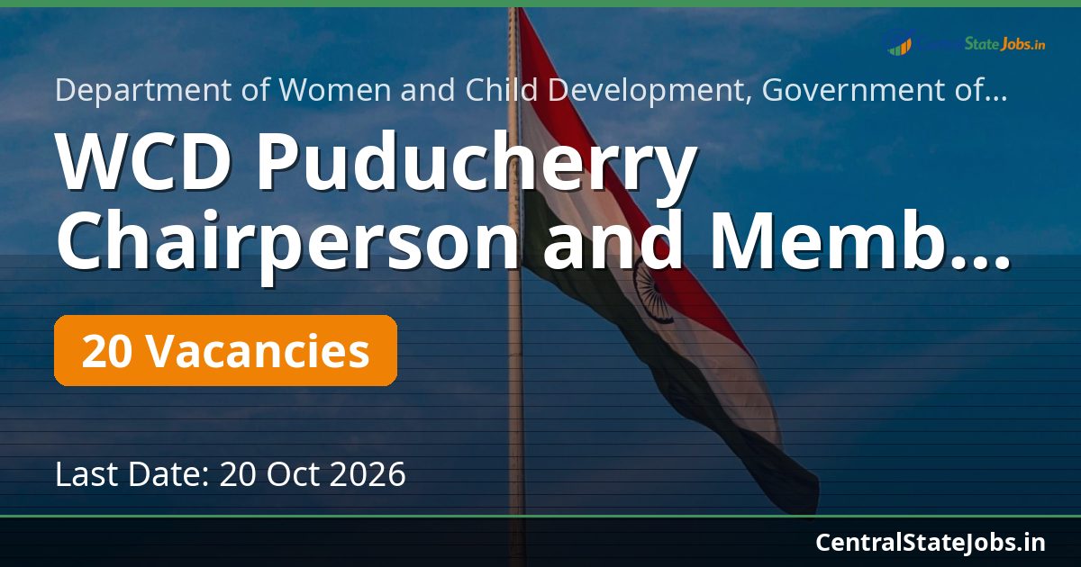 WCD Puducherry Chairperson and Member Recruitment 2026