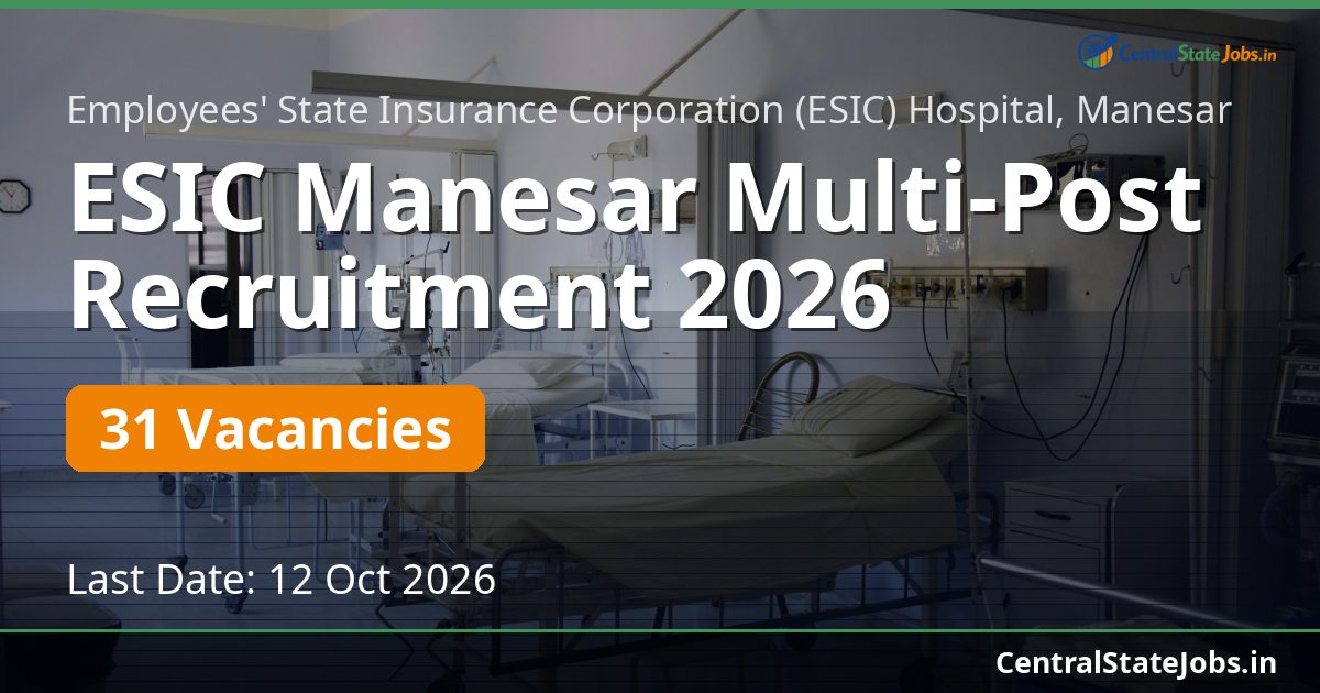 ESIC Manesar Multi-Post Recruitment 2026 — 31 Vacancies