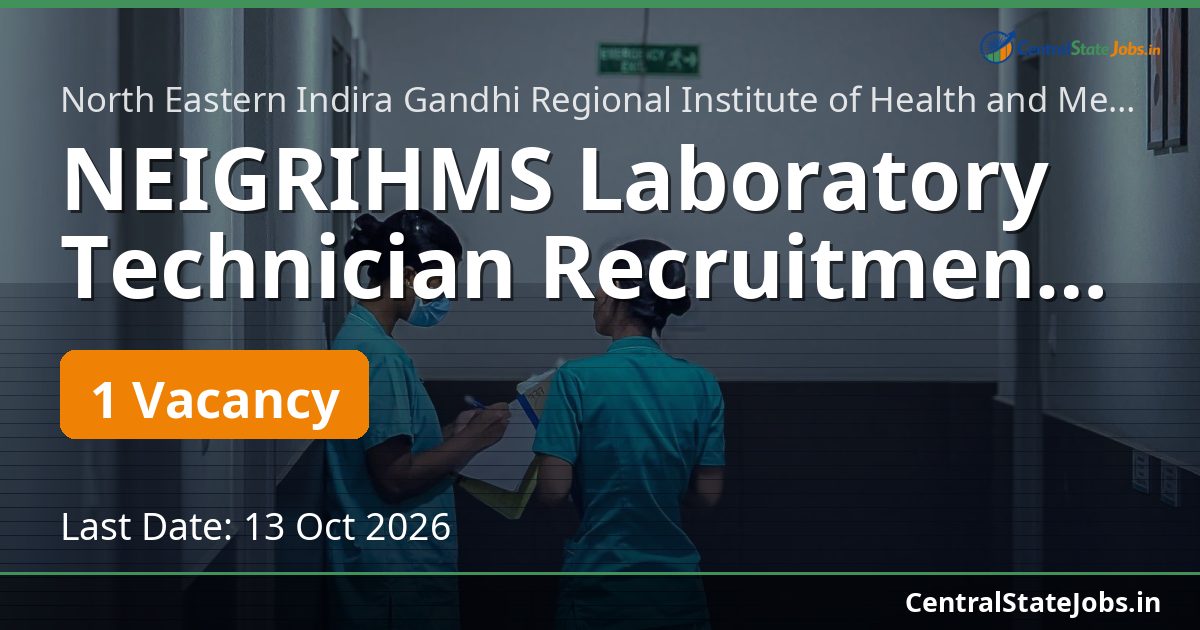 NEIGRIHMS Laboratory Technician Recruitment 2026