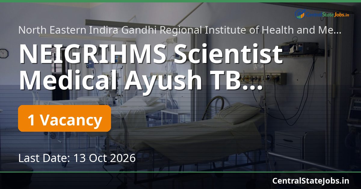 NEIGRIHMS Scientist Medical Ayush TB Recruitment 2026