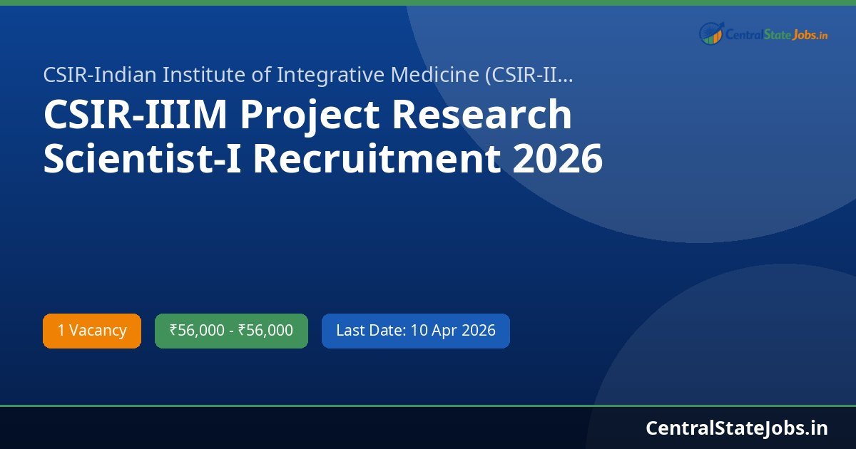 CSIR-IIIM Project Research Scientist-I Recruitment 2026