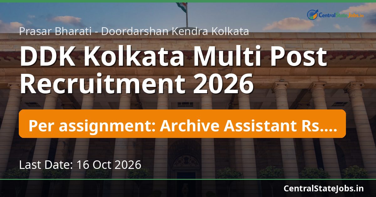 DDK Kolkata Multi Post Recruitment 2026