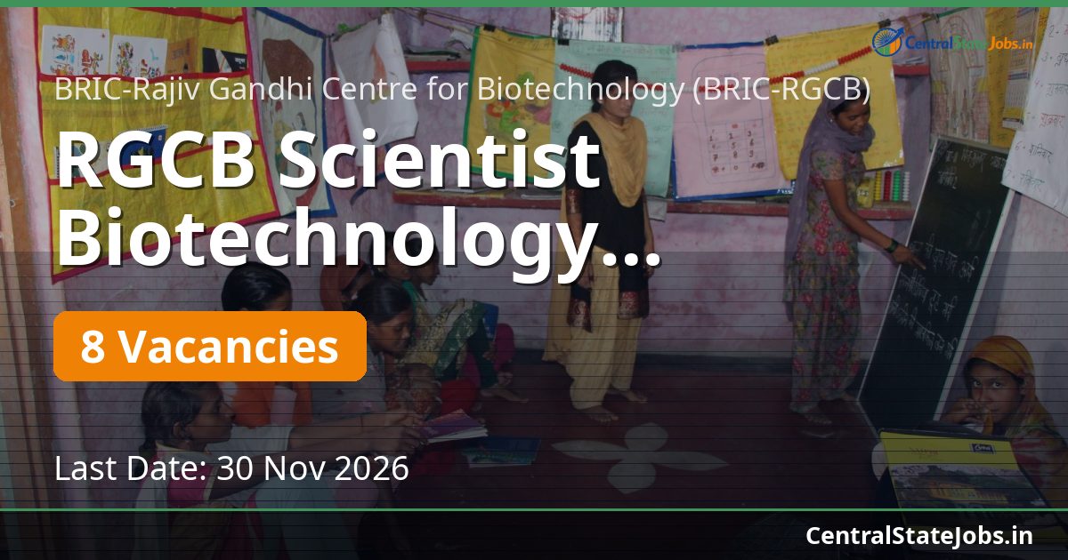 RGCB Scientist Biotechnology Recruitment 2026