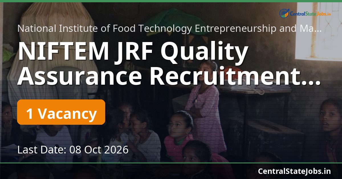 NIFTEM JRF Quality Assurance Recruitment 2026
