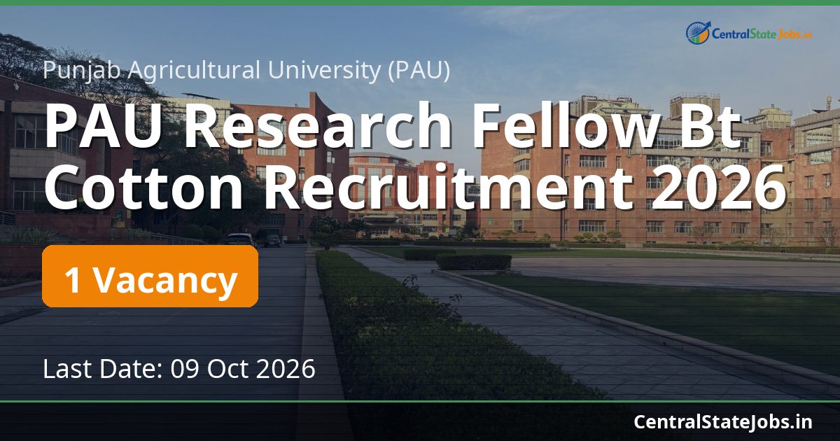 PAU Research Fellow Bt Cotton Recruitment 2026