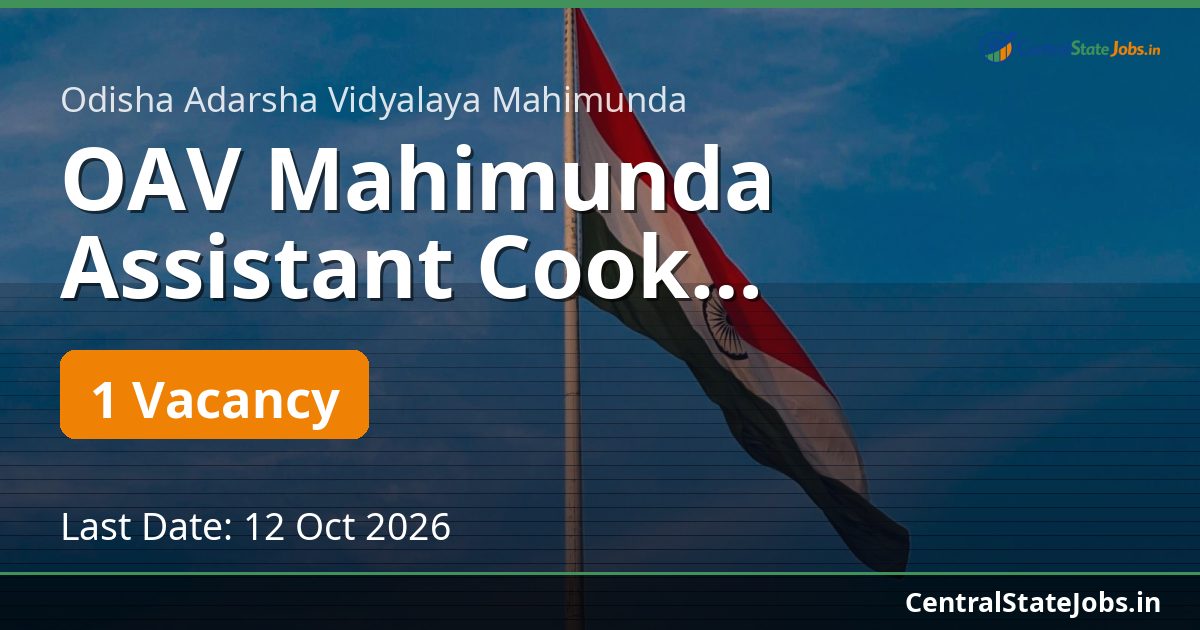 OAV Mahimunda Assistant Cook Recruitment 2026