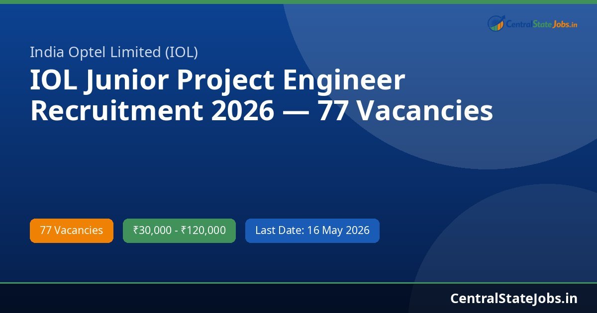 IOL Junior Project Engineer Recruitment 2026 — 77 Vacancies