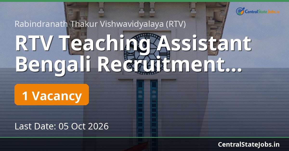 RTV Teaching Assistant Bengali Recruitment 2026